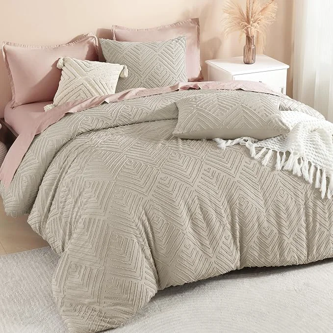 Optimized Litanika Oatmeal Oversized Queen Comforter 3 Pieces Tufted Boho Farmhouse Bedding Comforter Sets Lightweight Fluffy Comforter Bed Set for All Season 98x98In Comforter and 2 Pillowcases Healthy