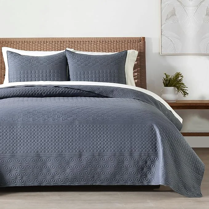 Natural HORIMOTE HOME Steel Blue King Size Quilt Set – Soft Microfiber Bedspread with 2 Shams Lightweight amp All-Season Geometric Coverlet for Cozy Bedding Professional