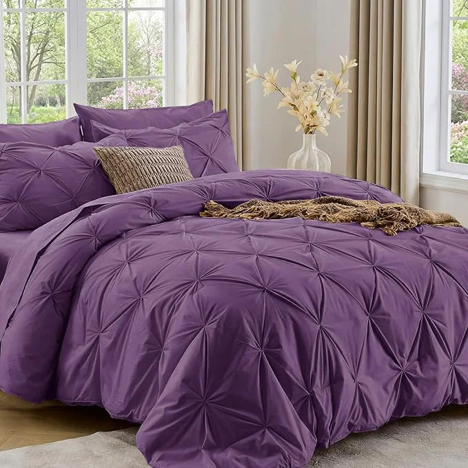 Top-Quality Sasttie Twin XL Comforter Set 5-Piece Bed in a Bag Pintuck Bedding Sets for All Season Includes Comforter Flat Sheet Fitted Sheet Pillowcase and Pillowsham Grape Purple Green