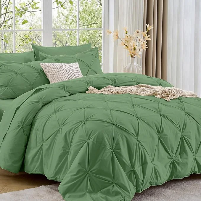 Relaxed Sasttie Twin Comforter Set 5-Piece Bed in a Bag Pintuck Bedding Sets for All Season Includes Comforter Flat Sheet Fitted Sheet Pillowcase and Pillowsham Green Verified