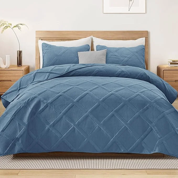 Innovative Exclusivo Mezcla Twin Size Quilt Set with Modern Striped Pattern 2 Pieces Lightweight Grayish Blue Quilts Bedding Set Soft Bedspreads Coverlets for All Seasons Relaxed