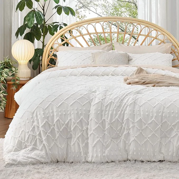 Original Bedsure King Comforter Set – White Comforter Boho Tufted Shabby Chic Bedding for Kids 3 Pieces Vintage Farmhouse Bed Set for All Seasons Fluffy Soft Bedding with 2 Pillow Shams Crafted