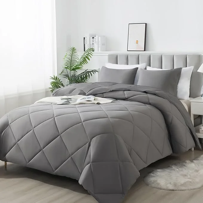 Comfortable 3-Piece King Comforter Set All-Season Soft amp Hypoallergenic amp Breathable Bedding Polyester Quilted Down Comforter 1 amp Pillowcases 2 Dark Gray Quality