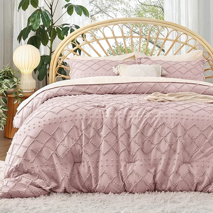 Fashionable Bedsure Twin Comforter Set – Dusty Rose Comforter Boho Tufted Shabby Chic Bedding for Kids 2 Pieces Vintage Farmhouse Bed Set for All Seasons Fluffy Soft Bedding with 1 Pillow Sham Prestigious