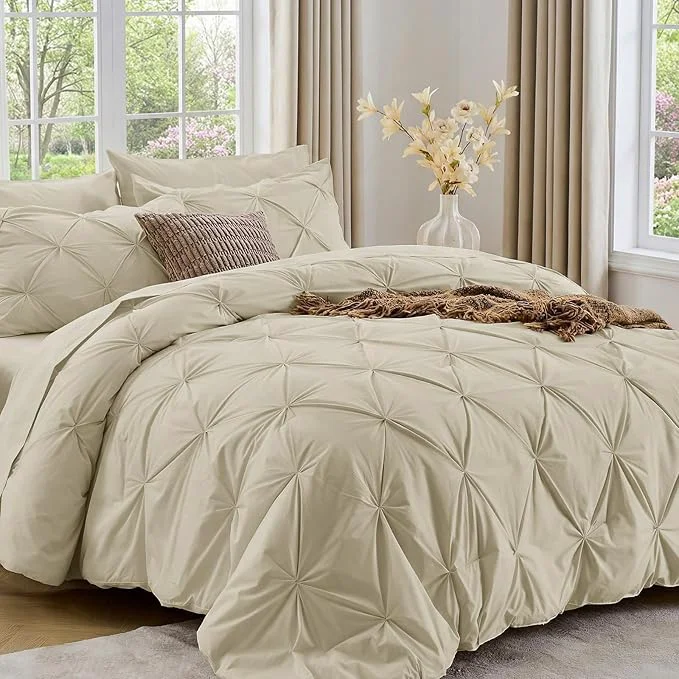 Versatile Sasttie King Size Comforter Set 7-Piece Bed in a Bag Pintuck Bedding Set for All Season Includes Comforter Flat Sheet Fitted Sheet Pillowcases and Pillowshams Linen Original