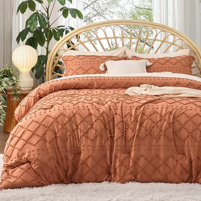 Original Design Bedsure King Comforter Set – Pumpkin Comforter Boho Tufted Shabby Chic Bedding for Kids 3 Pieces Vintage Farmhouse Bed Set for All Seasons Fluffy Soft Bedding with 2 Pillow Shams Elite