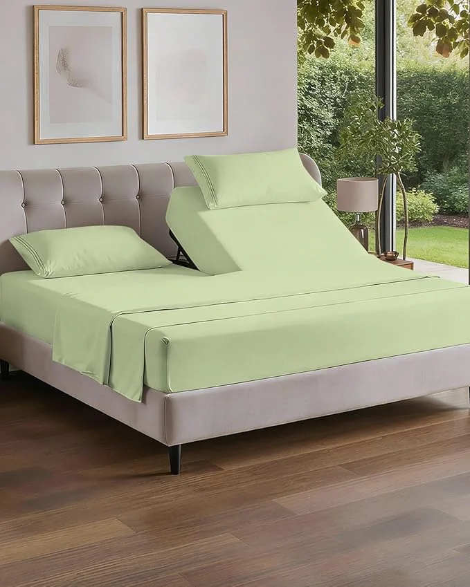 Reliable Flex Top Split Head King 4 Piece Sheet Set – Comfy Breathable amp Cooling Bed Sheets Set – Hotel Luxury Bedding for Women Men Kids Teens Boys amp Girls – Deep Pockets Soft Oeko-Tex Light Sage Green Expertly Made