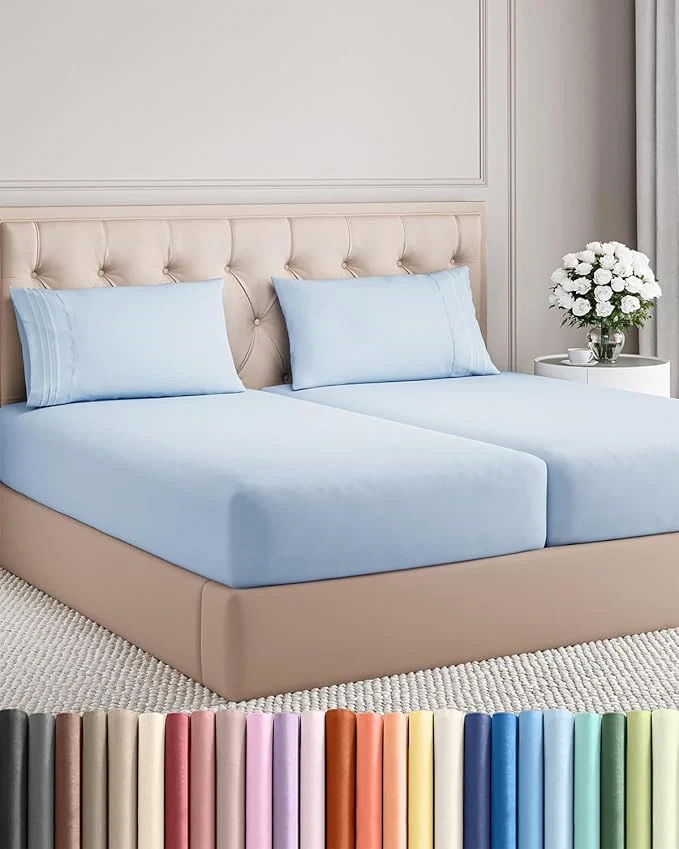 Fine Crafted Split King Size 5 Piece Sheet Set – Comfy Breathable amp Cooling Bed Sheets Set – Hotel Luxury Bedding for Women Men Kids Teens Boys amp Girls – Deep Pockets Soft Wrinkle – Oeko-Tex – Sky Blue Effective