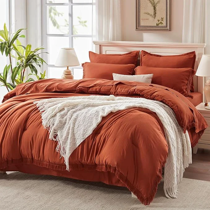 Certified Andency Oversized King Comforter Set with Sheets 120×120 Terracotta – 7 Pieces Boho Tassel Bed in a Bag Soft Lightweight Bedding Sets Fringe Bed Set with Comforter Sheets Pillowcases amp Shams Fine