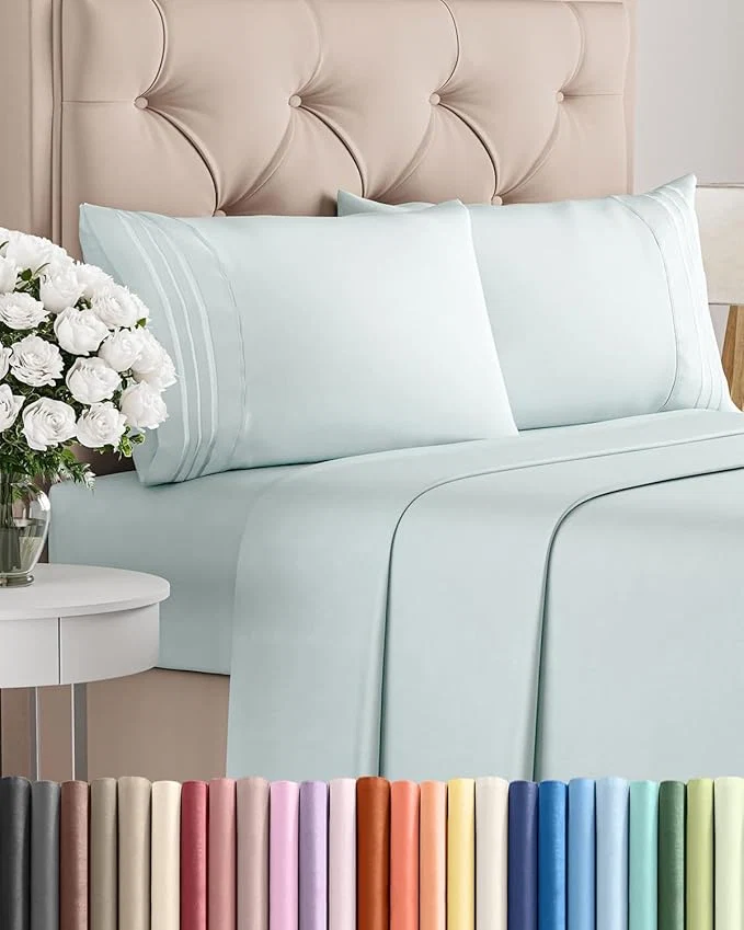 Quality Cal King Size 4 Piece Sheet Set – Comfy Breathable amp Cooling Bed Sheets Set – Hotel Luxury Bedding for Women Men Kids Teens Boys amp Girls – Deep Pockets Soft Wrinkle – Oeko-Tex – Ice Blue Premium