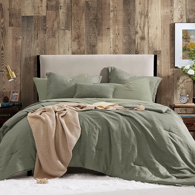 Fine Crafted Geniospin Queen Comforter Set – 7 Pieces Comforter Queen Size Solid Bedding Set for All Season Textured Bed in a Bag with Sheets Pillowcases and Shams Sage Green 90 39 39 x90 39 39 Refined