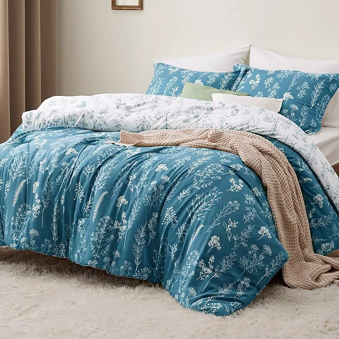 Selected Bedsure California King Comforter Set – Teal Blue Bed Set 3 Pieces Cute Floral Bedding 1 Soft Reversible Botanical Flowers Comforter and 2 Pillow Shams Carefully Designed