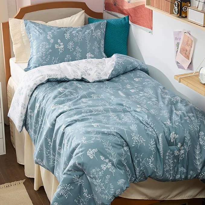Versatile Bedsure Twin Twin XL Comforter Set – Mineral Blue Bed Set 2 Pieces Cute Floral Bedding 1 Soft Reversible Botanical Flowers Comforter and 1 Pillow Sham Long-Lasting