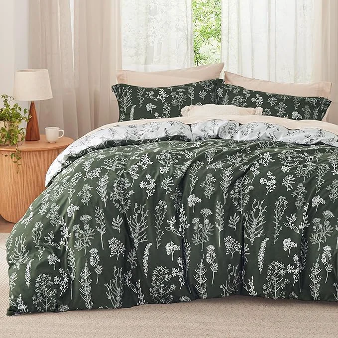 Versatile Bedsure Twin Twin XL Comforter Set – Dark Olive Green Bed Set 2 Pieces Cute Floral Bedding 1 Soft Reversible Botanical Flowers Comforter and 1 Pillow Sham High-End