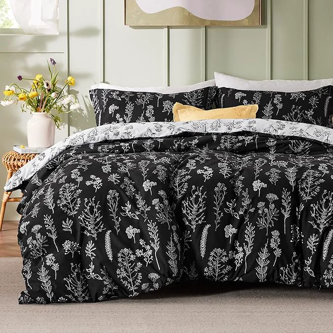 Safe Bedsure Twin Twin XL Comforter Set – Black Bed Set 2 Pieces Cute Floral Bedding 1 Soft Reversible Botanical Flowers Comforter and 1 Pillow Sham Comfortable