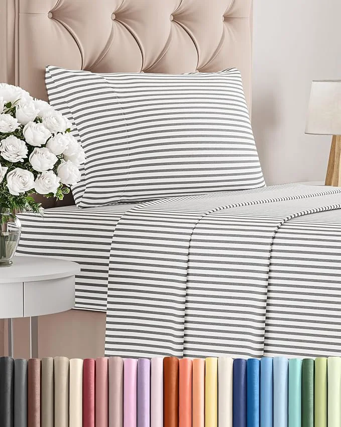 First-Class Twin XL Size 3 Piece Sheet Set – Comfy Breathable amp Cooling Bed Sheets Set – Hotel Luxury Bedding for Women Men Kids Teens Boys amp Girls – Deep Pockets and Wrinkle – Oeko-Tex – Grey Stripes 2 High-Quality