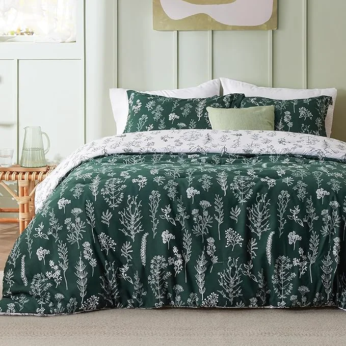 Fast Bedsure Queen Comforter Set – Emerald Bed Set 3 Pieces Cute Floral Bedding 1 Soft Reversible Botanical Flowers Comforter and 2 Pillow Shams Practical