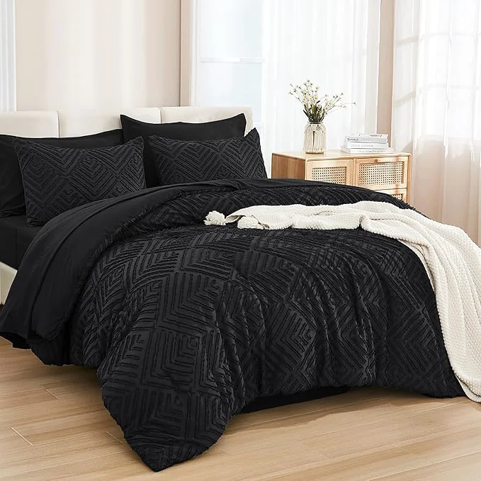Versatile Andency Oversized Queen Comforter Set 7 Piece Black – Bed in a Bag Oversized Queen Boho Lightweight Fluffy Tufted Bedding Sets with Comforter Sheets Pillowcases amp Shams Proven