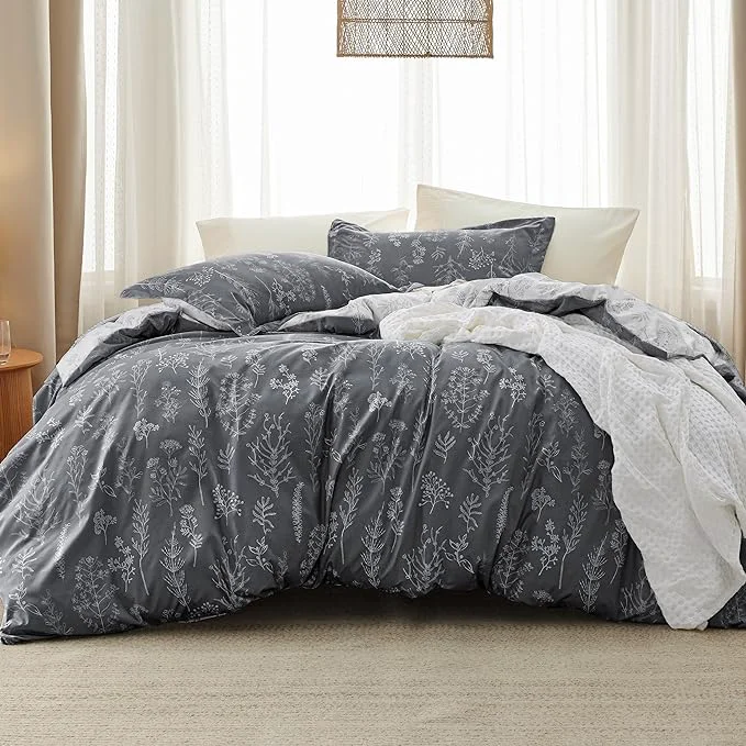 Consistent Bedsure King Comforter Set – Dark Grey Bed Set 3 Pieces Cute Floral Bedding 1 Soft Reversible Botanical Flowers Comforter and 2 Pillow Shams Powerful
