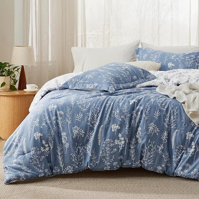 Excellent Bedsure Twin Twin XL Comforter Set – Infinity Blue Comforter Cute Floral Bedding Comforter Sets Gifts for Woman 2 Pieces 1 Soft Reversible Botanical Flowers Comforter and 1 Pillow Sham User-Friendly