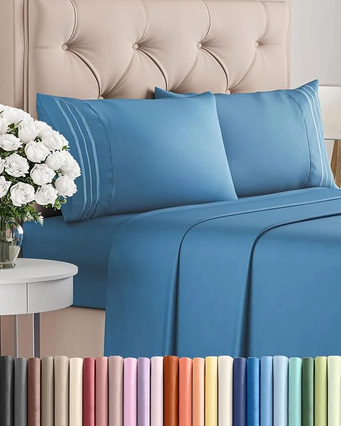 Unique Queen Size 4 Piece Sheet Set – Comfy Breathable amp Cooling Bed Sheets Set – Hotel Luxury Bedding for Women Men Kids Teens Boys amp Girls – Deep Pockets Soft and Wrinkle – Oeko-Tex – Denim Blue Lightweight