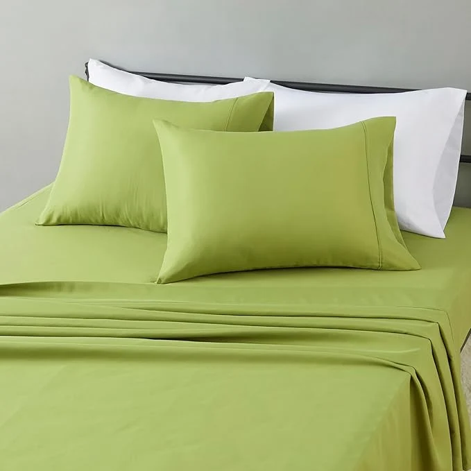 Durable Amazon Basics Lightweight Super Soft Breathable Microfiber 4-Piece Bed Sheet Set Queen Oliver Light Solid Secure