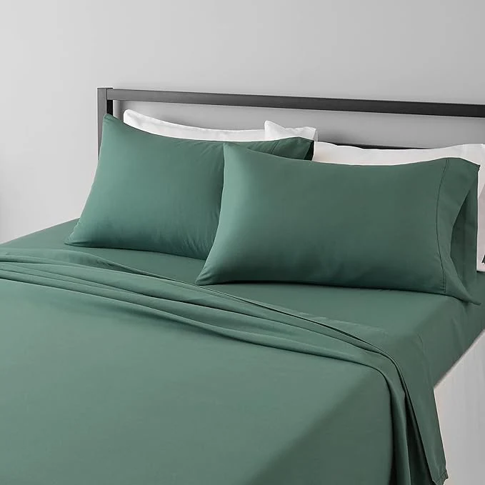 Efficient Amazon Basics Lightweight Super Soft Breathable Brushed Microfiber 4-Piece Bed Sheet Set Wrinkle Resistant with 14-Inch Deep Pockets Queen Emerald Green Solid Pure