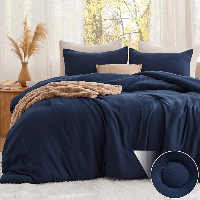 Refined Bedsure Twin Comforter Set Navy Soft Prewashed Twin Size Bedding Quilted Comforter with Circle Design Down Comforter for All Seasons 2 Pieces Bed Set with 1 Pillow Sham Carefully Designed