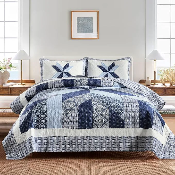 Versatile Secgo Handmade Quilted Cotton King Comforter Set for Bed – Cotton Quilts King Size Black Bedspreads 96 108 Inch with 2 Pillow Shams Patchwork Reversible Lightweight Bedding Specialty