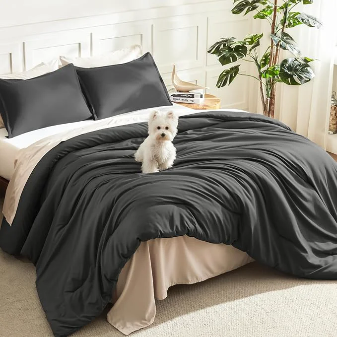 Easy-to-Use Litanika Grey Comforter King Size Set Dark Gray Lightweight Plain Bedding Comforters Sets All Season Fluffy Bed Set 104x90In Comforter amp 2 Pillowcases Next-Generation
