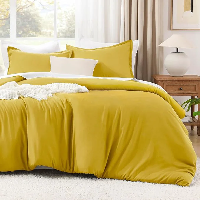 Specialty Litanika Mustard Yellow Comforter Set King Size 3 Pieces Lightweight Solid Bedding Comforter Set All Season Fluffy Bed Set 104x90In Comforter amp 2 Pillowcases
