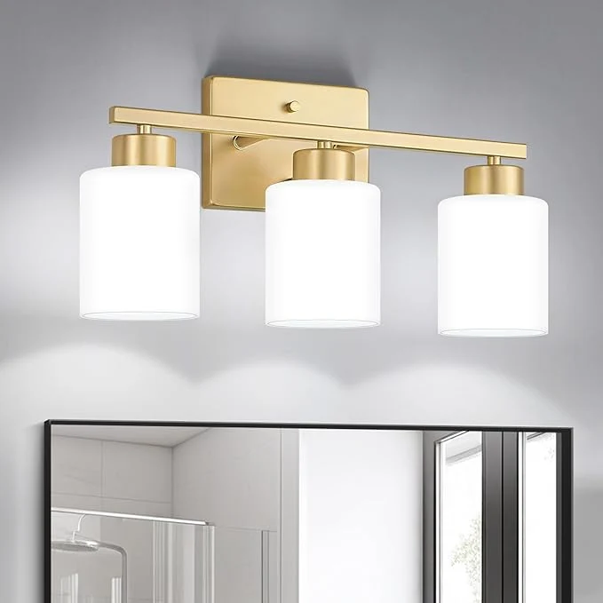 Prestigious FonmYim Gold Bathroom Light Fixtures 3-Light Modern Vanity Light Over Mirror Long-Lasting