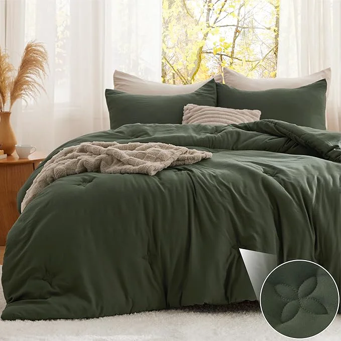 Sustainable Bedsure Full Size Comforter Set Olive Green Soft Prewashed Full Bedding Quilted Comforter with Clover Design Down Comforter for All Seasons 3 Pieces Bed Set with 2 Pillow Shams Trusted