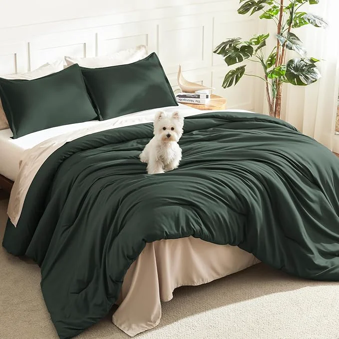 Artisan Litanika Forest Green Comforter Set Queen Size 3 Pieces Lightweight Solid Bedding Comforter Set All Season Fluffy Bed Set 90x90In Comforter amp 2 Pillowcases Healthy