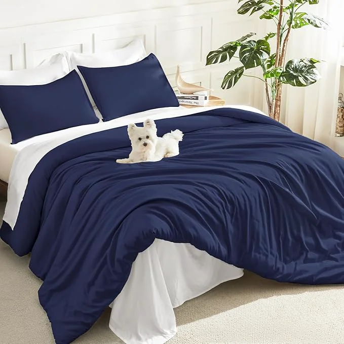 Responsible Litanika Comforters Navy Blue Super King Plus Size 3 Pieces Lightweight Solid Bedding Set amp Collections All Season Fluffy Bed Set 128x120In Comforter amp 2 Pillowcases Safe