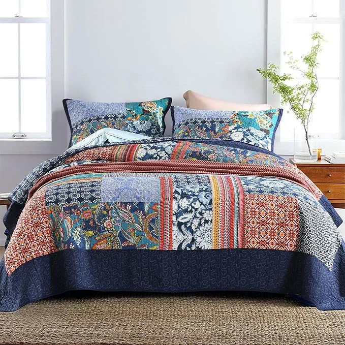 Genuine Secgo Twin Size Quilt Size – Cotton Twin Comforter Set Bedding Sets 68 86 Inch with 2 Pillow Shams Patchwork Reversible Lightweight Bedspread Solid