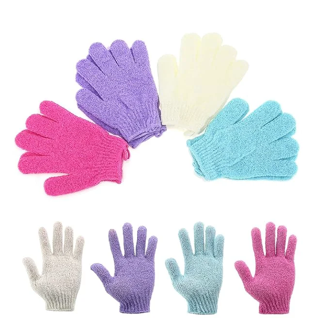 Fine Crafted Exfoliating Shower Bath Gloves【4 Pair】 Double Side Durable Nylon Shower Gloves Superior