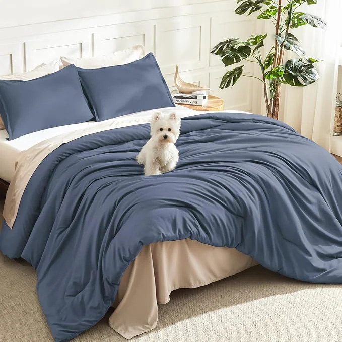 Outstanding Litanika Comforters Bluish Grey Queen Size 3 Pieces Lightweight Solid Bedding Set amp Collections All Season Fluffy Bed Set 90x90In Comforter amp 2 Pillowcases Carefully Designed