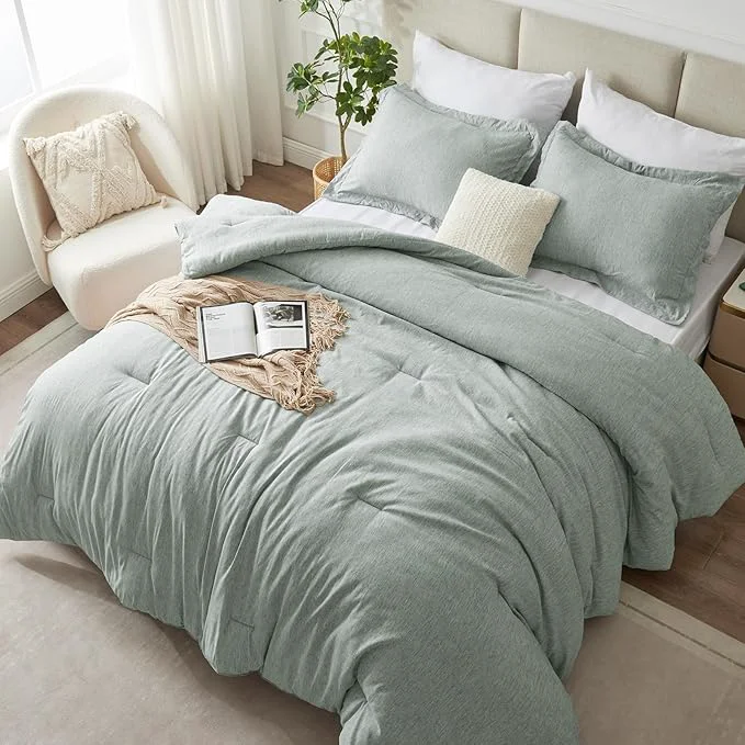 Dependable CozyLux Twin Twin XL Comforter Set Dorm Bedding – 2 Pieces Sage Green Twin Extra Long Soft Luxury Cationic Dyeing Comforter for College Breathable Boho Bed Sets with 1 Comforter and 1 Pillow Sham Organic