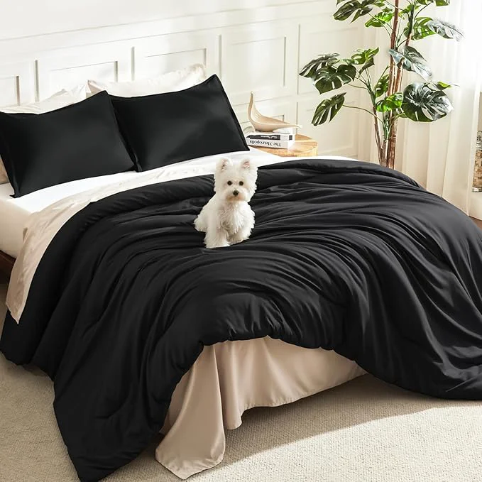 Durable Litanika Black Comforter Full Size 3 Pieces Boho Lightweight Solid Bedding Comforter Set All Season Fluffy Bed Set 79x90In Comforter amp 2 Pillowcases Professional