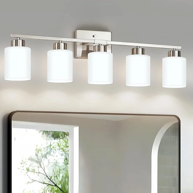 Crafted FonmYim Brushed Nickel Bathroom Light Fixtures 5-Light Modern Vanity Light High-Quality