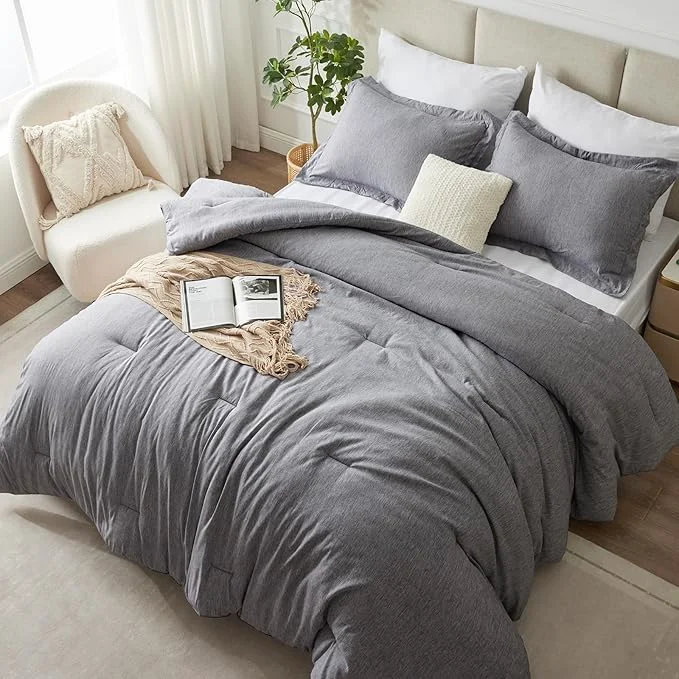 Elegant CozyLux Full Size Comforter Set 3 Pieces Grey Soft Luxury Cationic Dyeing Comforter Full Size Bedding Set Gray Breathable Lightweight Bed Sets with 1 Down Comforter and 2 Pillow Shams Exclusive