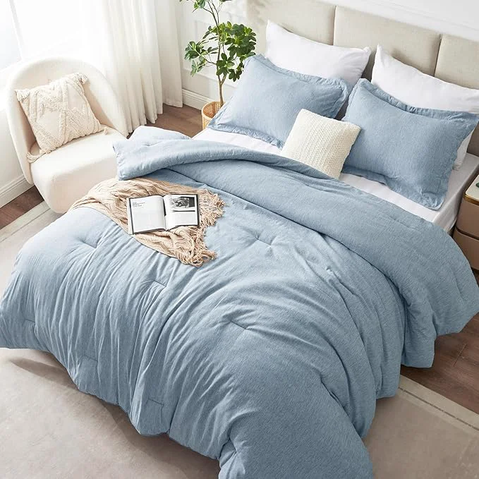 Professional CozyLux California King Comforter Set 3 Pieces Blue Soft Luxury Cationic Dyeing Cal King Comforter Bedding Set Breathable Lightweight Bed Sets with 1 Down Comforter and 2 Pillow Shams Detailed