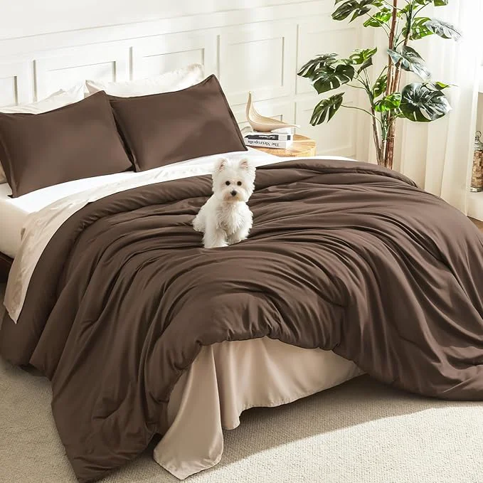 Sustainable Litanika Brown Comforter Set King Size 3 Pieces Lightweight Solid Bedding Comforter Set All Season Fluffy Bed Set 104x90In Comforter amp 2 Pillowcases Powerful