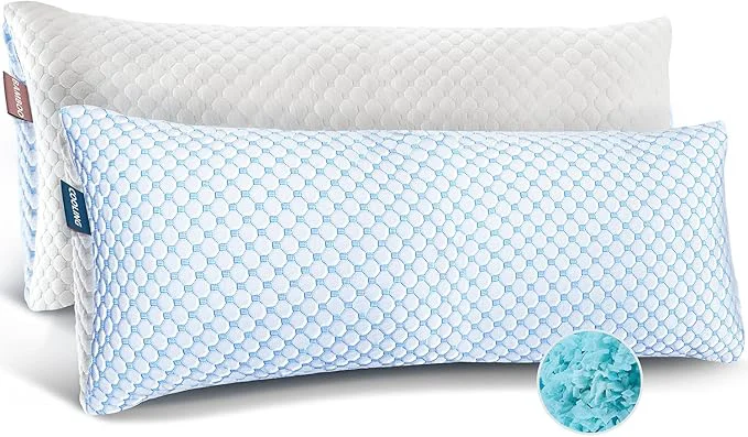 Stylish Nestl Cooling Pillow for Sleeping 2 Pack Luxury Shredded Memory Foam Body Pillow Set of 2 Adjustable Cold Gel Pillows for Hot Sleepers Supportive Long Pillow for Side Back Stomach Sleepers Efficient