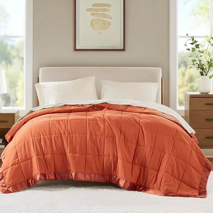 Innovative Madison Park Twin Blanket Quilted Microfiber Satin Binding 3M Scotchgard Moisture Wicking Treatment Soft and Lightweight Summer Blanket for Couch Windom Twin Orange Practical