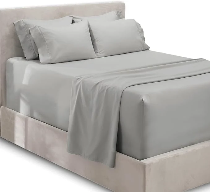 World-Class Hearth amp Harbor Extra Deep Pocket Sheets – Fits Mattress 18-24 Inches Deep – Extra Deep Pocket California King Size – 6 Piece Cal King Sheets – Cal King Silver Outstanding