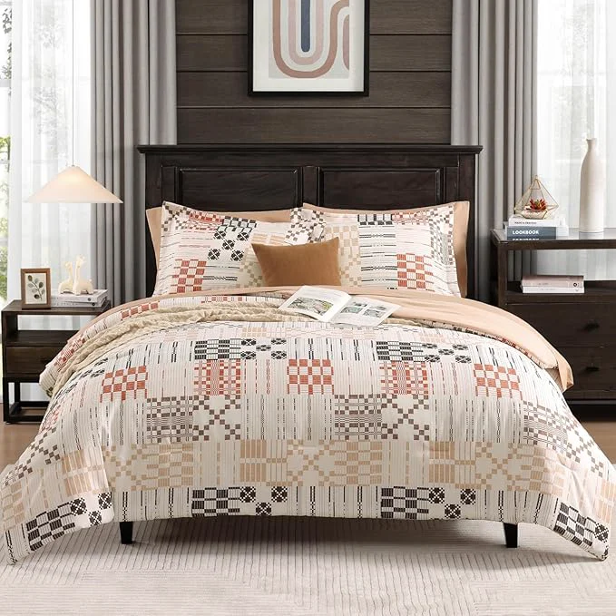 Refined MaiRêve Plaid Twin XL Comforter Set Farmhouse Bedding Sets for Boys Girls Teen 5 Pieces Beige All Season Bed in A Bag for Dorm with Sheets Pillowcase amp Sham Flexible
