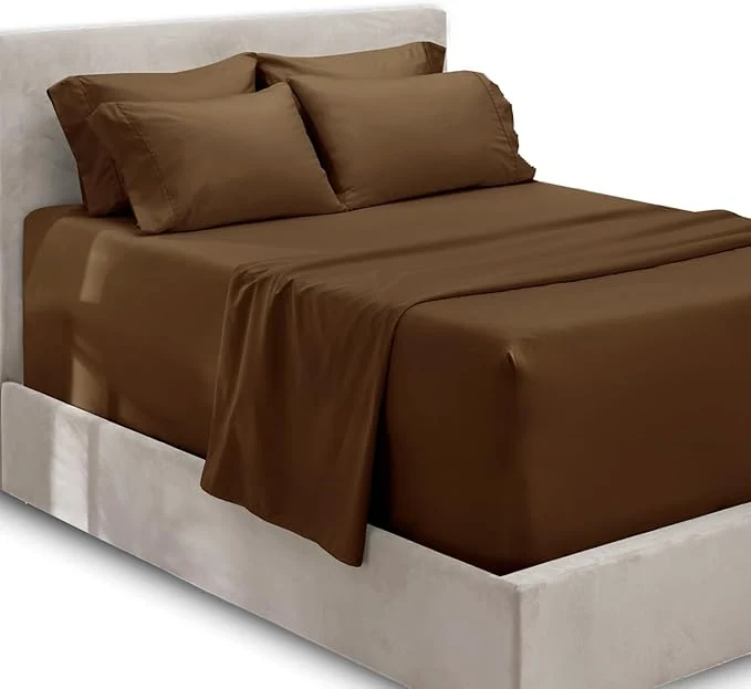 Advanced Hearth amp Harbor Extra Deep Pocket Sheets – Fits Mattress 18-24 Inches Deep – Extra Deep Pocket Twin Sheets Sets – 4 Piece Twin Size – Brown Safe