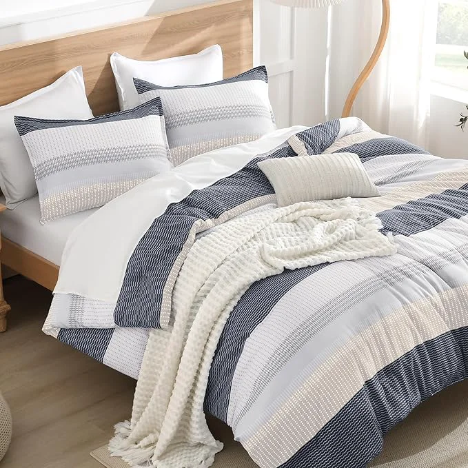 Secure Litanika Comforter Set California King Size Blue Yellow – 3 Pieces Lightweight Blue Yellow White Colorblock Stripe Fluffy Bedding Comforter Sets All Season Bed Set High-Quality